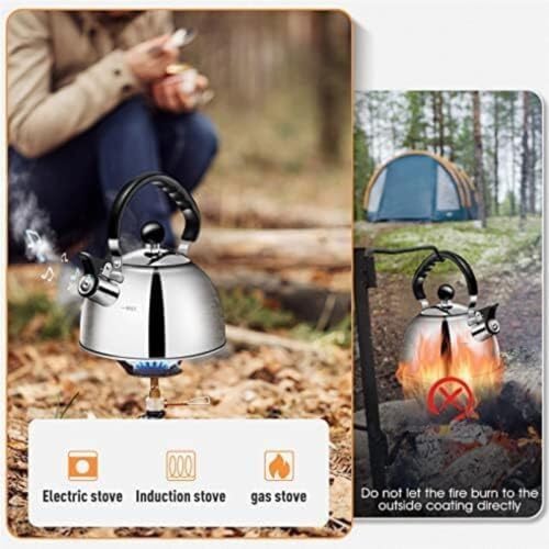 Tea Kettle Stovetop Tea Kettle Stainless Steel Stovetop Whistling Tea Kettles Mirror Polished Food Grade Stainless Steel Pour Over Kettle (Silver 3L) - Image 4