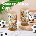 12 Pack 16 Oz Soccer Glass Cups with Lid and Straw Sports Glass Clear Reusable Cups Iced Coffee Drinking Tumbler for Sports Themed Party Favors Team Gifts Birthday Party Supplies - Image 2