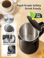 COMFEE' Stainless Steel Double Wall Electric Kettle 1.5L, Black - Image 3