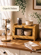Bread Box for Kitchen Countertop With Top Shelf for Fruit,1 Tier, Natural - Image 5
