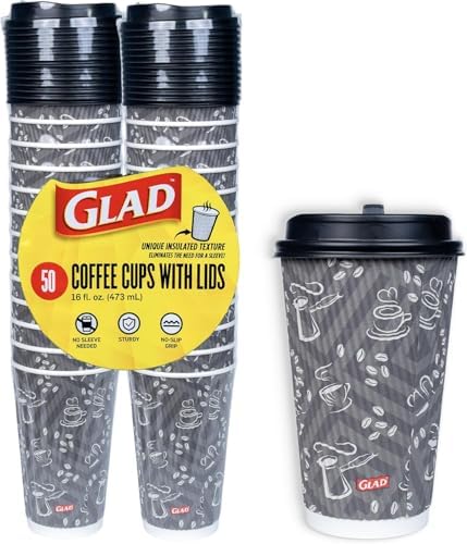 Glad Disposable Coffee Cups with Lids, Java Mocha, 16 Oz, 50 Count, 2-Pack by GladTrashFoodStorage