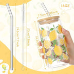 6 Sets 16 oz Lemon Glass Cups with Lids and Straws Party - Image 2