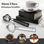 54mm Bottomless Portafilter,Espresso Bottomless Portafilter with 3 Ear,with Silicone Ring and Filter Basket,Anti-Slip Alloy Handle,for Breville870/875/878/880 Coffee Machine - Image 5