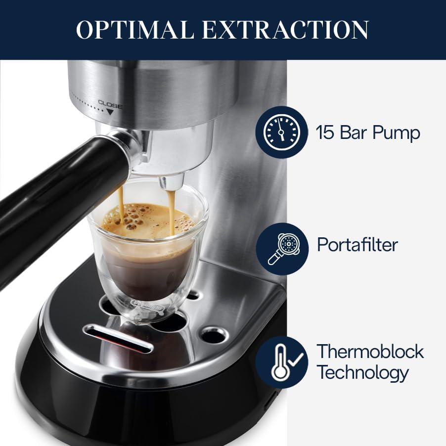 De'Longhi Dedica Espresso Machine, 15-Bar Pump, Frother, Stainless Steel - Image 2