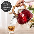 Tea Kettle, Toptier Teapot Whistling Kettle with Wood Pattern Handle Loud Whistle, Food Grade Stainless Steel Tea Pot for Stovetops Induction Diamond Design Water Kettle, 2.7-Quart Red - Image 6
