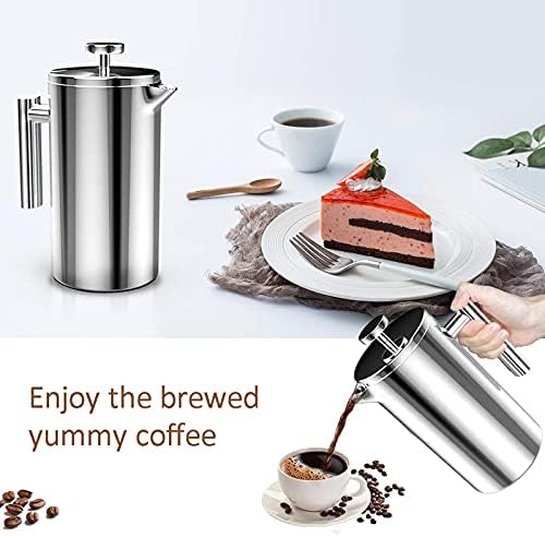 French Press Cafetiere Stainless Steel Coffee Press Double Wall Coffee Maker Insulated Coffee Pot with Extra Filter Screens, Easy Cleaning Cafeteria,800ml - Image 4