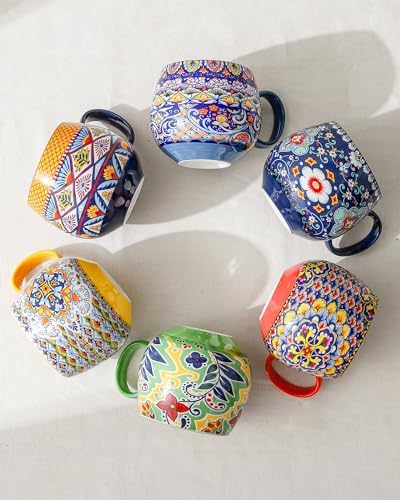 HENXFEN LEAD Large Boho Ceramic Coffee Mugs Set of 6, 20 oz - Image 3