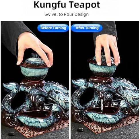 Chinese Gongfu Tea Set - Ceramic Teapot with Infuser, 8 Cups, Semi Automatic Dragon Design for Loose Leaf Tea - Image 5