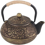 JTLB 900ml Japanese Cast Iron Kettle Teapot, Removable Infuser Strainer Tea Pot, Aesthetic Peony Pattern, for Loose or Bagged Tea, Ergonomic Design - Image 4