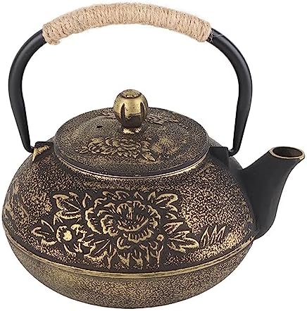JTLB 900ml Japanese Cast Iron Kettle Teapot, Removable Infuser Strainer Tea Pot, Aesthetic Peony Pattern, for Loose or Bagged Tea, Ergonomic Design - Image 4
