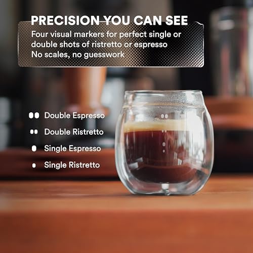ovalware 8.5oz Double Wall Latte Cups, Latte Set of 2 Sized Cups with Wide Rim for Artistic Designs - Stealth Gray and Espresso Pouring Glass Set of 2 | Double-Wall 2.7oz/80ml Shot Measuring Cup - Image 6