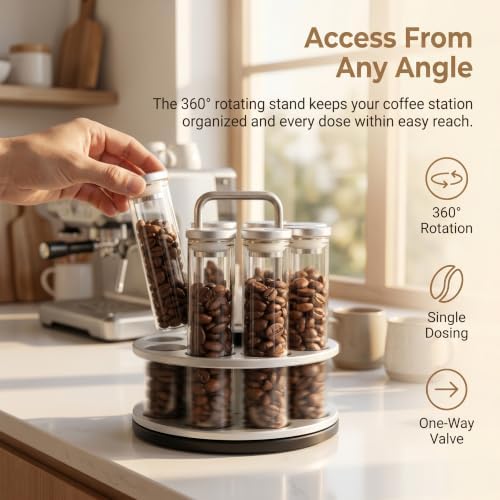 8 Single Dose Espresso Bean Cellars, Coffee Bean Storage Tubes, with Rotatable Display Rack & Funnel, One-Way Exhaust Valve, 20g Single Bottle Capacity, for Home, Barista - Image 2
