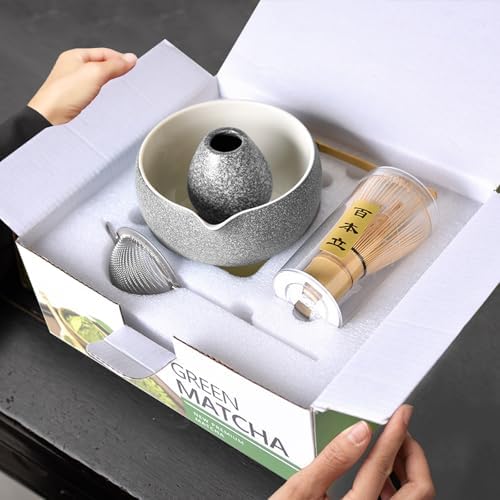Matcha Set with Ceramic Bowl & Bamboo Whisk, 5-Pcs Kit Includes Scoop, Sifter& Holder(Chasen), Mottled Black - Image 6