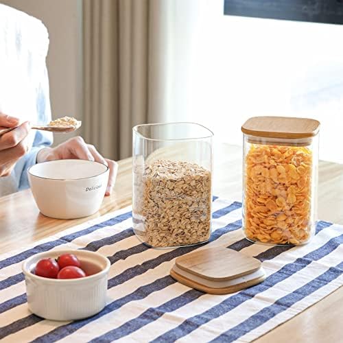 ComSaf Airtight Glass Storage Canister with Bamboo Lid (37oz/71oz) Set of 7, Clear Food Storage Container Kitchen Pantry Storage Jar for Flour Cereal Sugar Tea Coffee Beans Snacks - Image 3