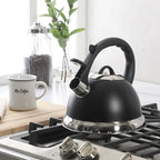 Mr. Coffee Clarefield 2.4 Qt Whistling Tea Kettle – Matte Black Stovetop Water Kettle with Lid, Heat-Resistant Nylon Handle and Knob, Stainless Steel Trim - Image 2