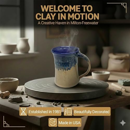 Clay in Motion Handmade Ceramic Mug 24 oz, Large Coffee Mug, Hand Painted Stoneware, Dishwasher Microwave & Oven Safe, Lead-Free, Made in USA Since 1981 (Cobalt Canyon) - Image 5