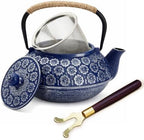 Juvale Japanese Cast Iron Teapot with Infuser & Stovetop Tea Kettle - 34 oz, Blue - Heat Retention, Removable Lid & Fold-Down Handle by Juvale