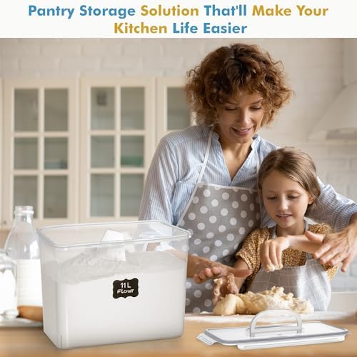 Shazo 2 PC (11L | 372 oz) Flour Sugar Storage Containers with Easy Carry Handle - Plastic Extra Large Food Storage Containers with Lids for Rice Cereal, BPA Free & Airtight Kitchen Pantry Organization - Image 7