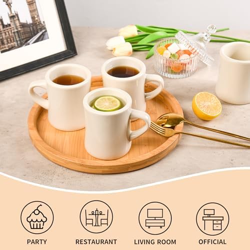 BYCNZB 11oz Ceramic Coffee Mug set Stoneware Coffee Cups Set for Restaurant, Diner, Farmhouse, Coffee Shop, Home set of 6 (Cream) - Image 3