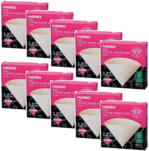 10 X Hario V60 Size 01 40-Count Boxed Coffee Natural Paper Filters, 10 Boxed Value Set (Total of 400 Sheets) by Hario