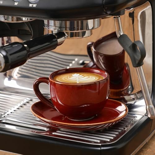 vicrays 6.5 oz Cappuccino Cups with Saucers, Set of 4, Ceramic Coffee Cup for Au Lait, Double shot, Latte, Cafe Mocha, Tea (Cherry Red) - Image 6