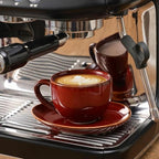 vicrays 6.5 oz Cappuccino Cups with Saucers, Set of 4, Ceramic Coffee Cup for Au Lait, Double shot, Latte, Cafe Mocha, Tea (Cherry Red) - Image 6