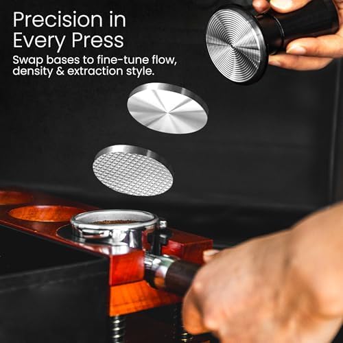 Calibrated Espresso Tamper with 30lb Click Feedback | 3 Interchangeable Bases for Custom Tamping | Auto Leveling and Ergonomic Handle | Fits 54mm Breville-Compatible Portafilters - Image 5