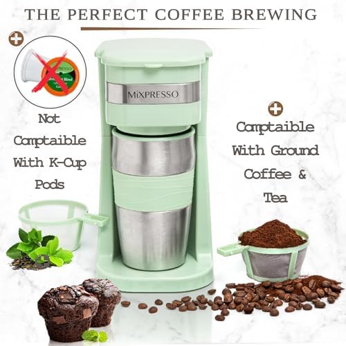 Mixpresso Single Serve & Single Cup Coffee Maker with 14oz Travel Mug Green - Image 3