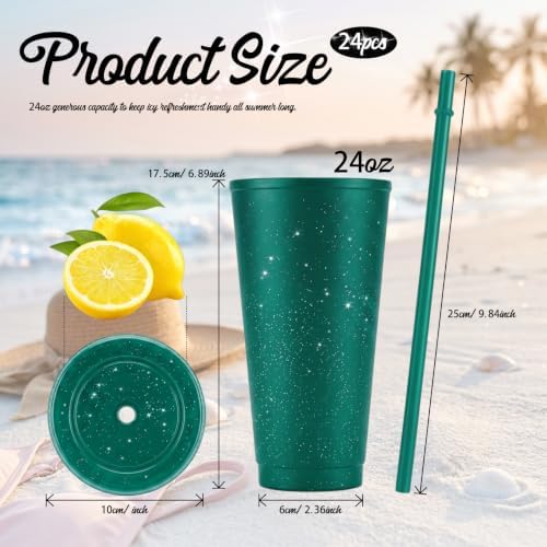 24 Pcs Green Tumblers with Straw & Lid - 24oz Coffee Cups - Image 2