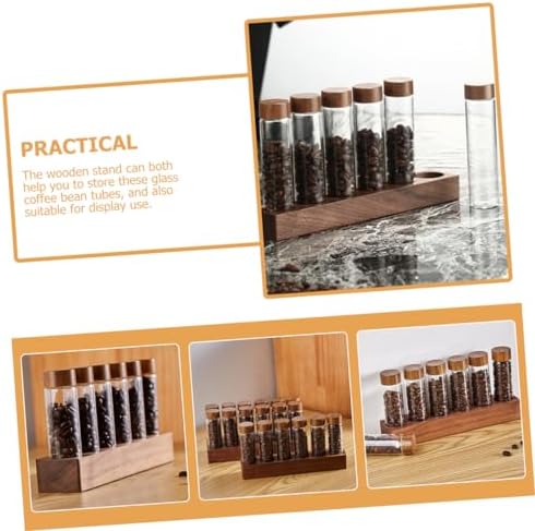 IMIKEYA 1set Coffee Bean Storage Tubes with Wooden Display Stand Airtight Glass Vials for Freshness Stylish Kitchen Organization for Coffee - Image 2