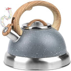 3 Quart Whistling Tea Kettle for Stovetop – Stainless Steel Teapot with Loud Whistle, Cool-Touch Wood Handle, Rust-Resistant Base & Natural Stone Finish (Gray) by Rixordd