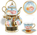 Zhehao 20 Pcs Porcelain Tea Set for Adult, with Metal Holder, Simplicity by Zhehao
