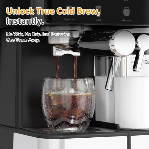 SUNVIVI Espresso Machine with Cold Brew, All-in-one Iced Coffee Maker with Automatic Milk Frother, LED Touchscreen, 51OZ Water Tank, Pressure Coffee Machine for Latte, Cappucinno, Self-clean, Black - Image 4