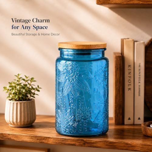 ANSQU 2 Pack Blue Glass Jars with Lids, 34oz Coffee Canister - Image 6