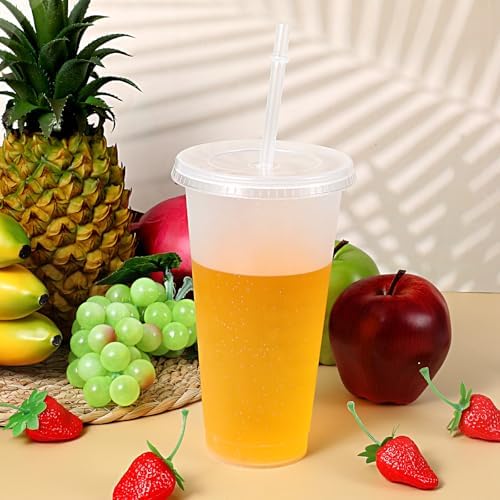 30 Pack Tumblers with Lid and Straw Reusable Plastic Clear Cups Bulk Water Bottles 24 Ounces Cups Travel Mug Cup for Iced Coffee Cold or Hot Drink Juices Birthdays Party Outdoor Use - Image 4