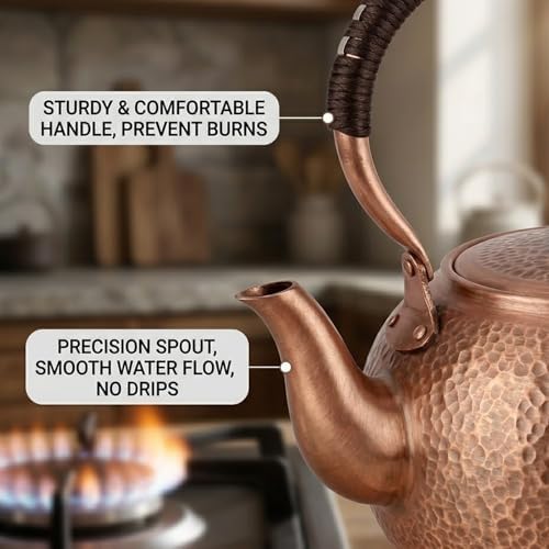 copper tea kettle, tea kettle, tea pot, stovetop, handmade, thick, whistling tea kettle, stove top, teapot for stovetop (copper,1.2L) - Image 6