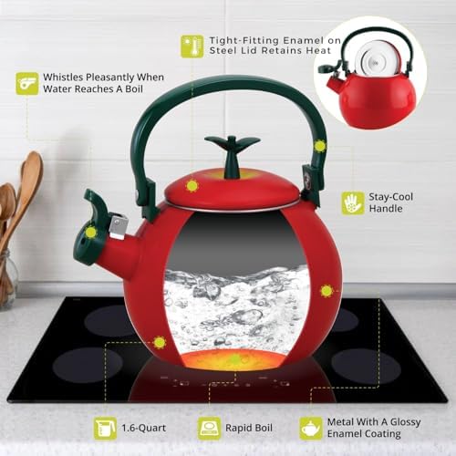 Whistling Tea Kettle for Stove Top Enamel on Steel Teakettle, Supreme Housewares Apple Design Teapot Water Kettle Cute Kitchen Accessories Teteras (1.6 Quart, Apple) - Image 6
