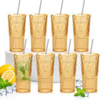 8 Set Vintage Tumbler with Lid and Straw, Iced Coffee Cup, Amber by Acellegic
