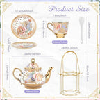 Zhehao 20 Pcs Porcelain Tea Set for Adult, with Metal Holder, Rustic - Image 2