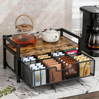 Tea Bag Organizer with 8-Compartment Mesh Drawer, Rustic Brown - Image 2