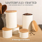 6 Canister Set for the Kitchen Countertop – Metal Food Storage Canisters with Airtight Lids for Flour, Tea, Crafts, Coffee, & Sugar – Container Set with Modern Wood Lids, White - Image 3