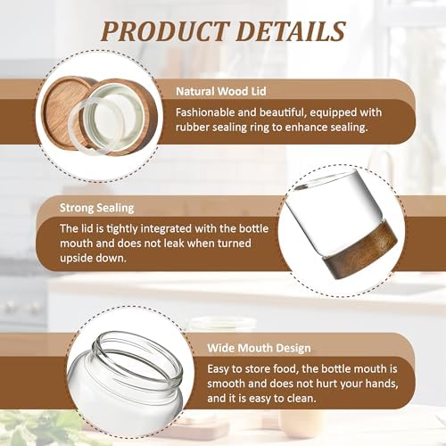 3 Pack 28 fl oz/850 ml Clear Glass Storage Canister with Airtight Wooden Screw On Lid, Medium Decorative Glass Container Jar Set for Coffee, Candy, Cookie, Condiment, Pepper, Sugar, Oatmeal - Image 2