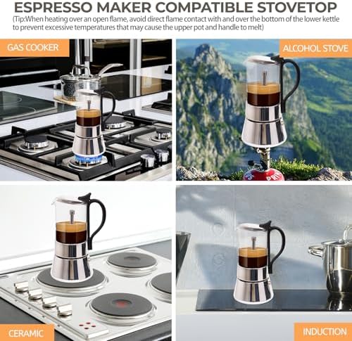 Clear Glass Moka Pot 6 Cup 350ml Stainless Steel Coffee Maker - Image 5