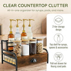 3-Tier Coffee Bar Stand Organizer for Countertop, Rustic Wood & Metal Bottle Display Shelf with Coffee Pod Drawer, Wine Rack, Liquor Display Shelf for Home Coffee Station - Image 5
