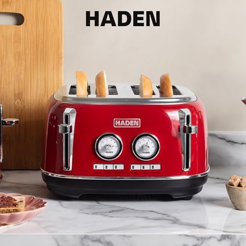 Haden Dorset 4 Slice Wide Slot Stainless Steel Toaster, Rectory Red - Image 6