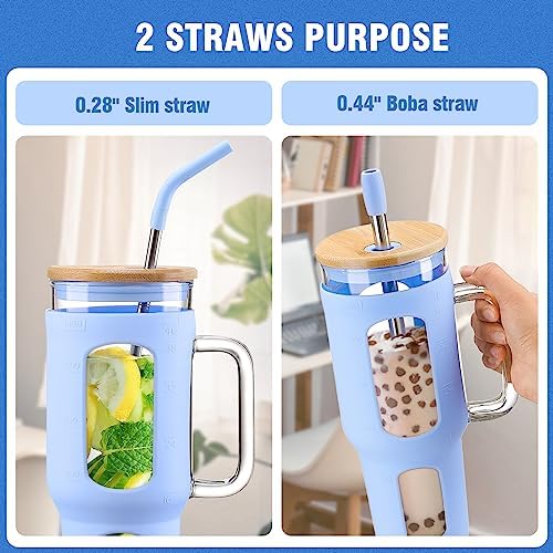 WINSA 46 oz Glass Tumbler with Lid and Straw & 40 oz Glass Tumbler with Lid and Straw Bundle - Image 2