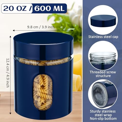 Mimorou 6 Pack 20 oz Airtight Stainless Steel Kitchen Canisters, Navy Blue - Image 2