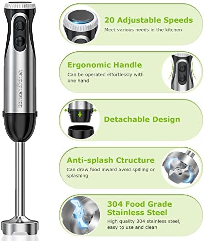 Immersion Handheld Blender, Food Grinder Bowl, Measuring Mug, Bonsenkitchen - Image 3