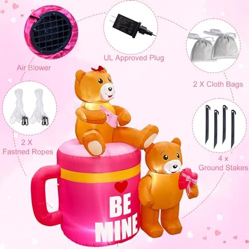 AerWo 5FT Valentines Inflatables Coffee Cup with Lovely Bear, LED Lighted Romantic Valentines Inflatables Outdoor Decorations, Valentines Day Decor Blow Up Yard Decorations for Wedding Lawn - Image 5
