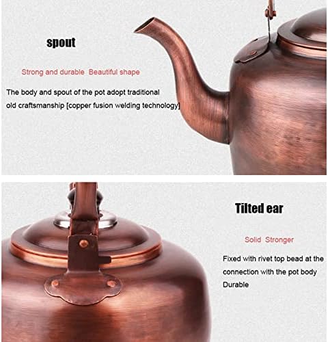 Vintage Copper Tea Kettle for Stovetop, Whistling Teapot with Brass Handle, Induction Gas Stove Compatible - Image 5